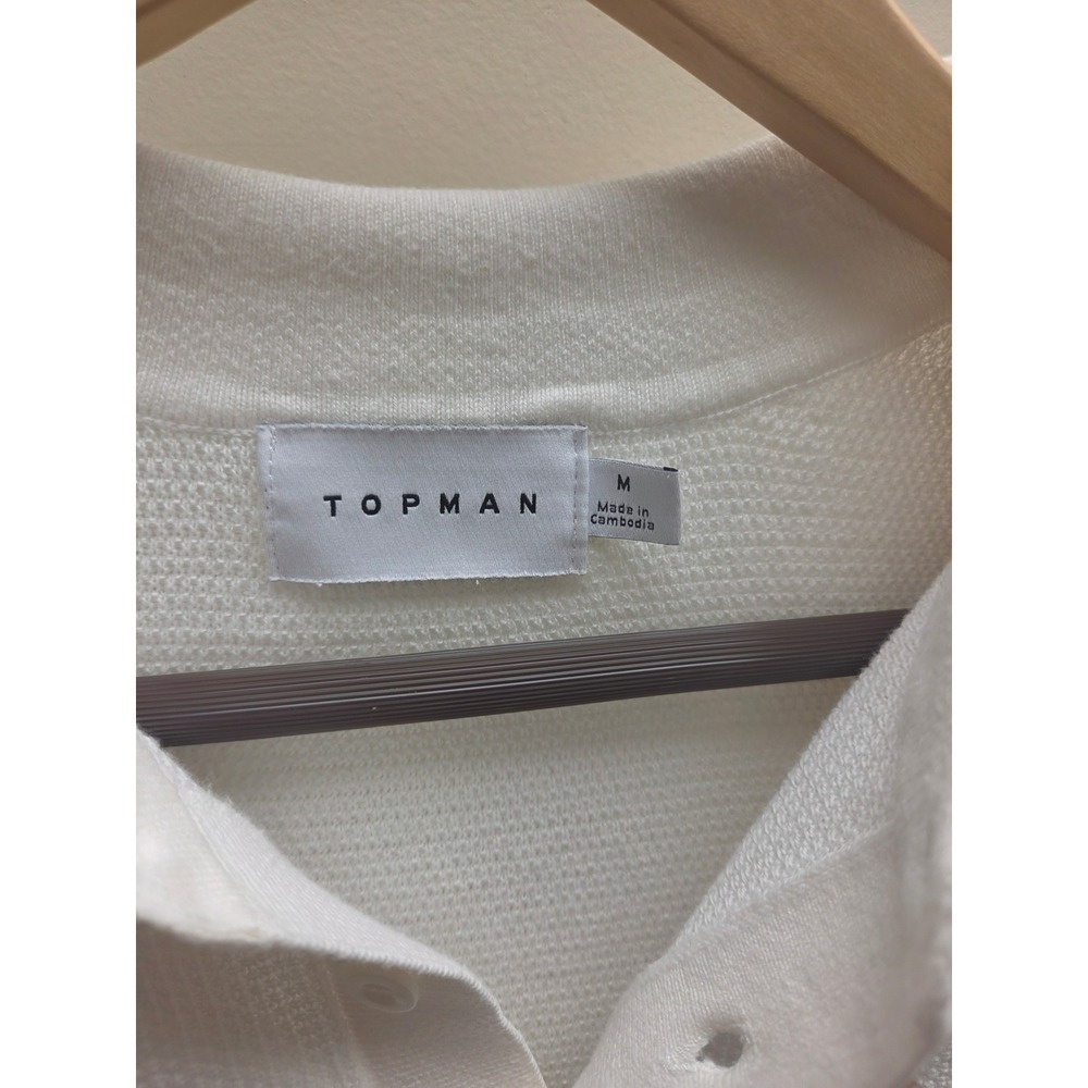 Topman Mens White Knit Polo Shirt Mustard Brown Vertical Stripe Retro Size M - Picture 2 of 8